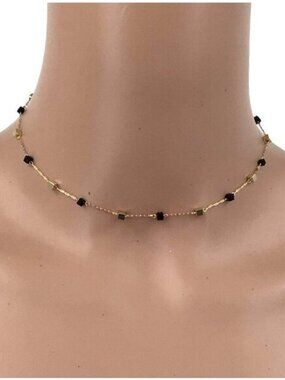 Choker Necklace Dainty Minimalist Style Gold Tone Black Beaded Womens Jewelry